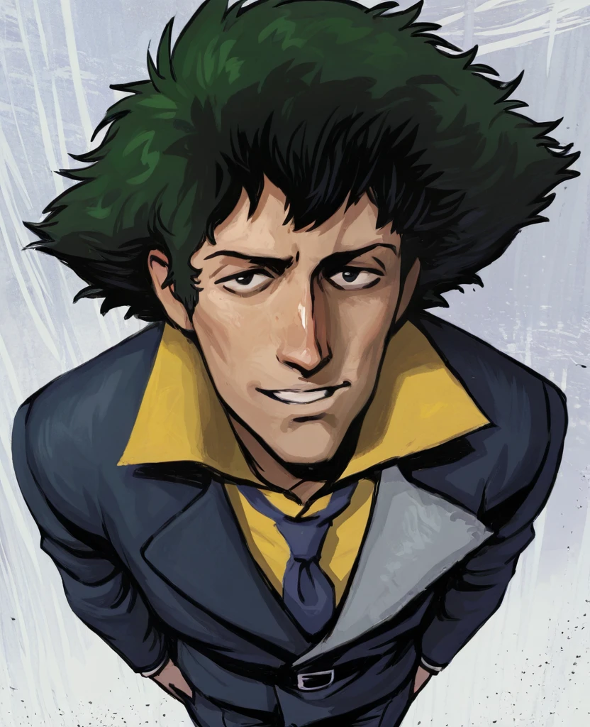 disco_elysium, spike spiegel, yellow shirt, necktie, suit, pants, 1boy, solo, male focus, expressive face, close up, painterly , textured brushstrokes, soft shading
<lora:disco_elysium:1.0>, masterpiece, best quality, amazing quality, very aesthetic, absurdres