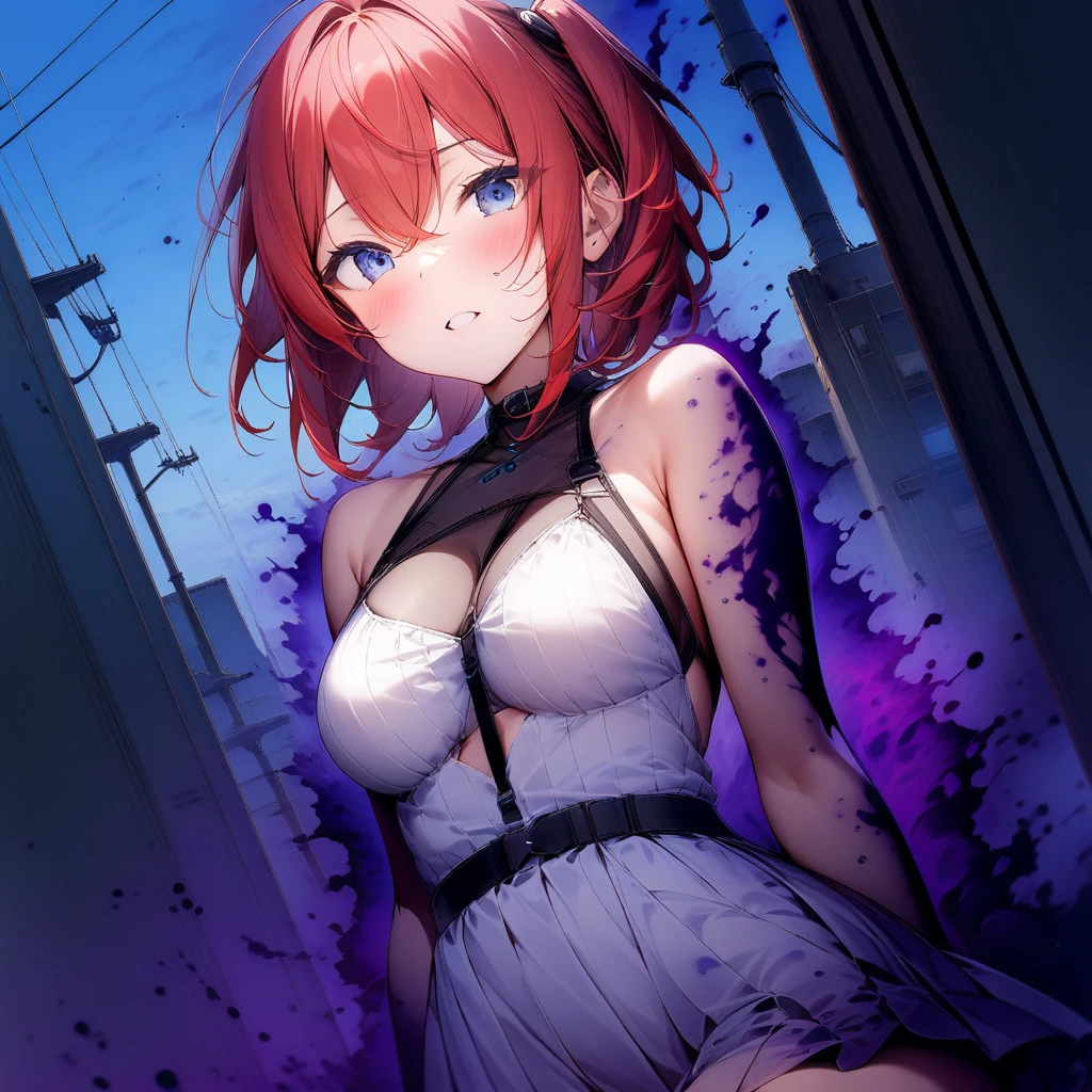 score_9,score_8_up,score_7_up,score_6_up,score_5_up,score_4_up,Ultra detailed,masterpiece,very aesthetic,
1girl,solo,<lora:corrupting v21:1.5>,red hair,white dress,dark aura,blue sky,