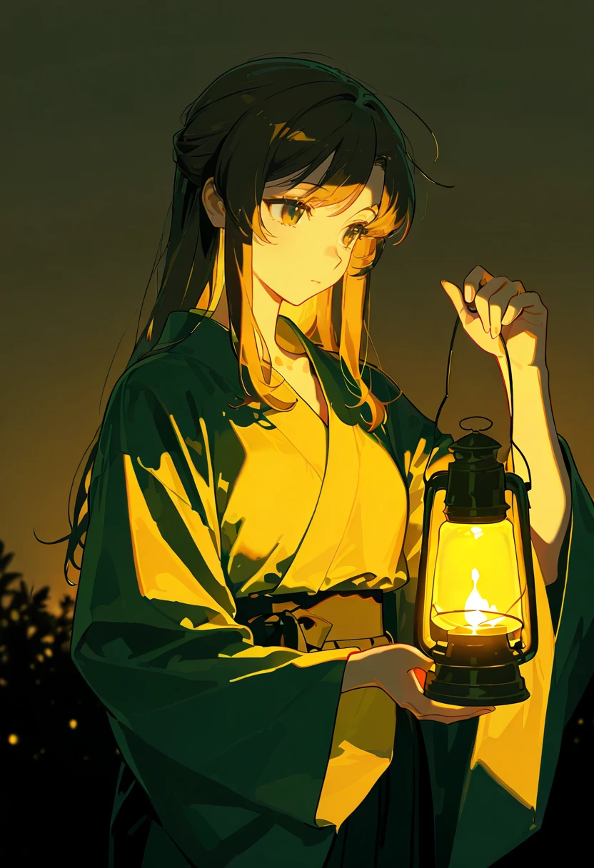 warm lighting, 1girl, solo, holding lantern,