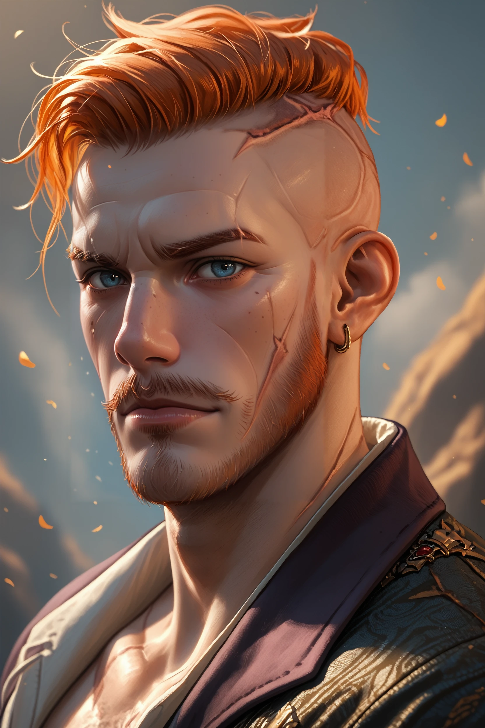 score_9, score_8_up, score_7_up,
<lora:W3Olgierd:0.8>
W3Olgierd, 1boy, orange hair, blue eyes, facial hair, undercut, scar, looking at viewer, portrait