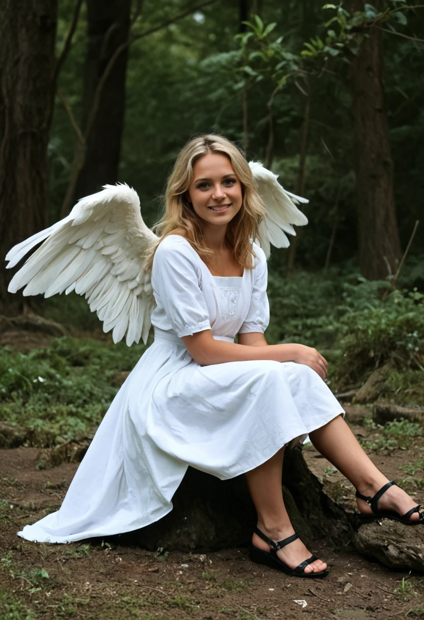 score_9, score_8_up, score_7_up, 1girl, solo, blonde_hair, wavy_hair, angel, angel_wings, halo, smile, sitting, forest, white_dress 
BREAK (1980s color photograph:1.2).  (expressiveh:1.2). (hyperrealistic full body analog photo:1.1), score_9, score_8_up, score_7_up, score_6_up, realistic, rating_explicit, source_photo, source_realistic. realism, HD, perfect quality, 16k, very detailed, realistic lighting, photo, photorealistic, realistic detailed face