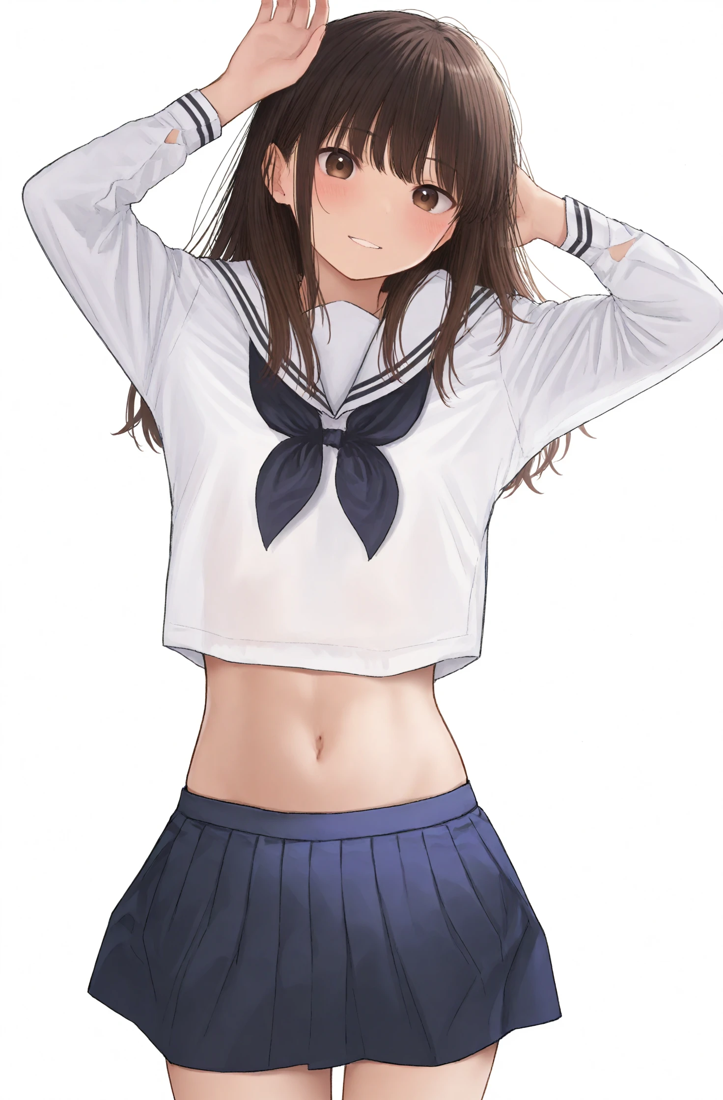 show off bra、open clothes、cameltoe、1 girl、Forehead、light brown hair、long hair、school uniform、sailor suit、{{{Tareme}}}、brown eyes、{{[round eyes}}}、、embarrassed expression、embarrassed look、round face、Ms. Takagi who is good at teasing、{{{Ring eyes}}}、flat chest、classroom、{{{round face}}}、5 life size、((whole body))、from head to thighs、(((White underwear is visible))'show off bra、open clothes