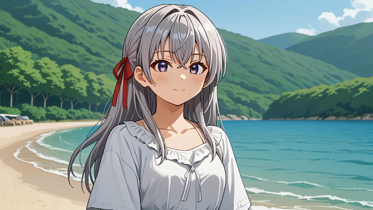 <lora:Alisa_Alya_Mikhailovna_Kujou_from_Alya_Sometimes_Hides_Her_Feelings_in_Russian:1>,  girl, summer, anime style, 1 girl, solo