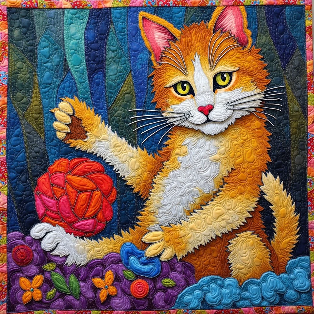 artfulquilts a cat plays with a wool ball