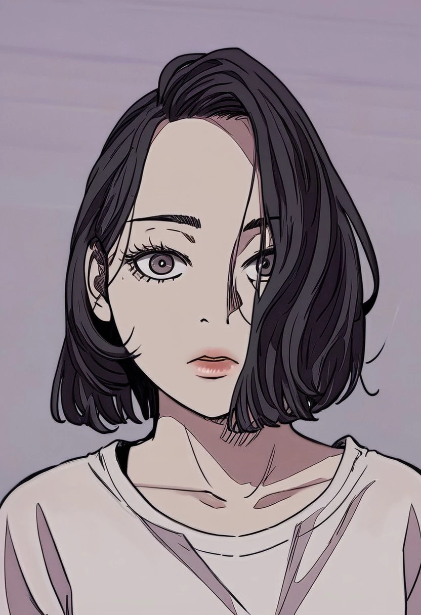 Yumi Lee, 1girl, dark hair, manhwa_source,  looking at viewer