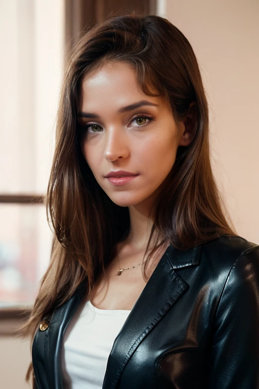 breathtaking Balmain structured blazer with  buttons worn over a silk blouse and black leather pants, headshot, a breathtaking glamour photo:1.3  of a beutiful woman, <lora:SilvieDeluxeV1:1>,  1girl, solo, realistic, brown hair, long hair, looking at viewer,  instagram influencer, flirty look, striking beauty, glow, at a party <lora:add-detail-xl:.7>,  enhanced contrast, depth of field, 35 mm prime lens, shot on ALEXA65, bokeh:1.3, (absurdres, best quality, masterpiece:1.4), . award-winning, professional, highly detailed, detailed skin texture, (blush:0.5), (goosebumps:0.5), subsurface scattering