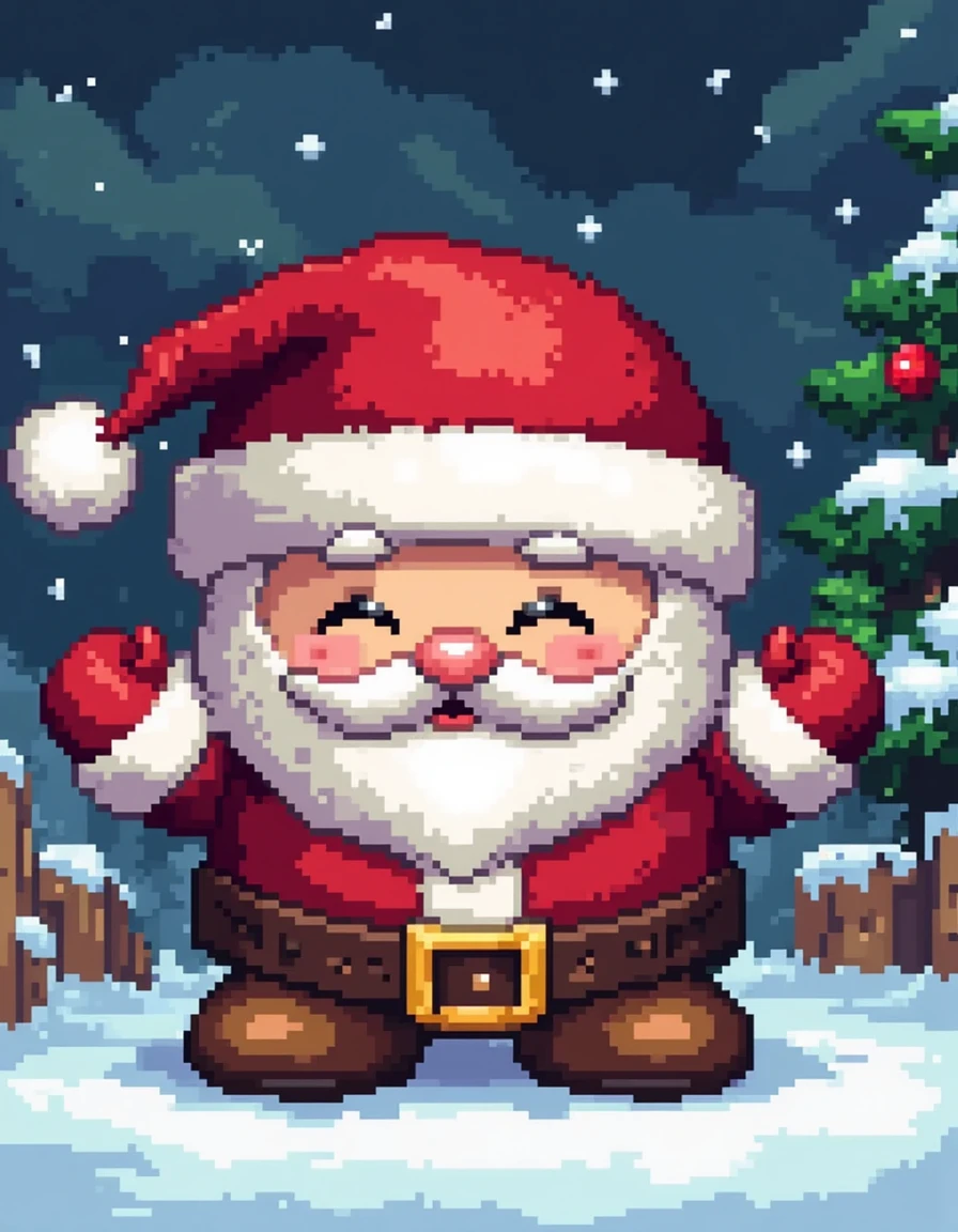 A pixel art illustration of Santa<lora:General Flux\pixel-art-christmas.safetensors:0.9:1.0>