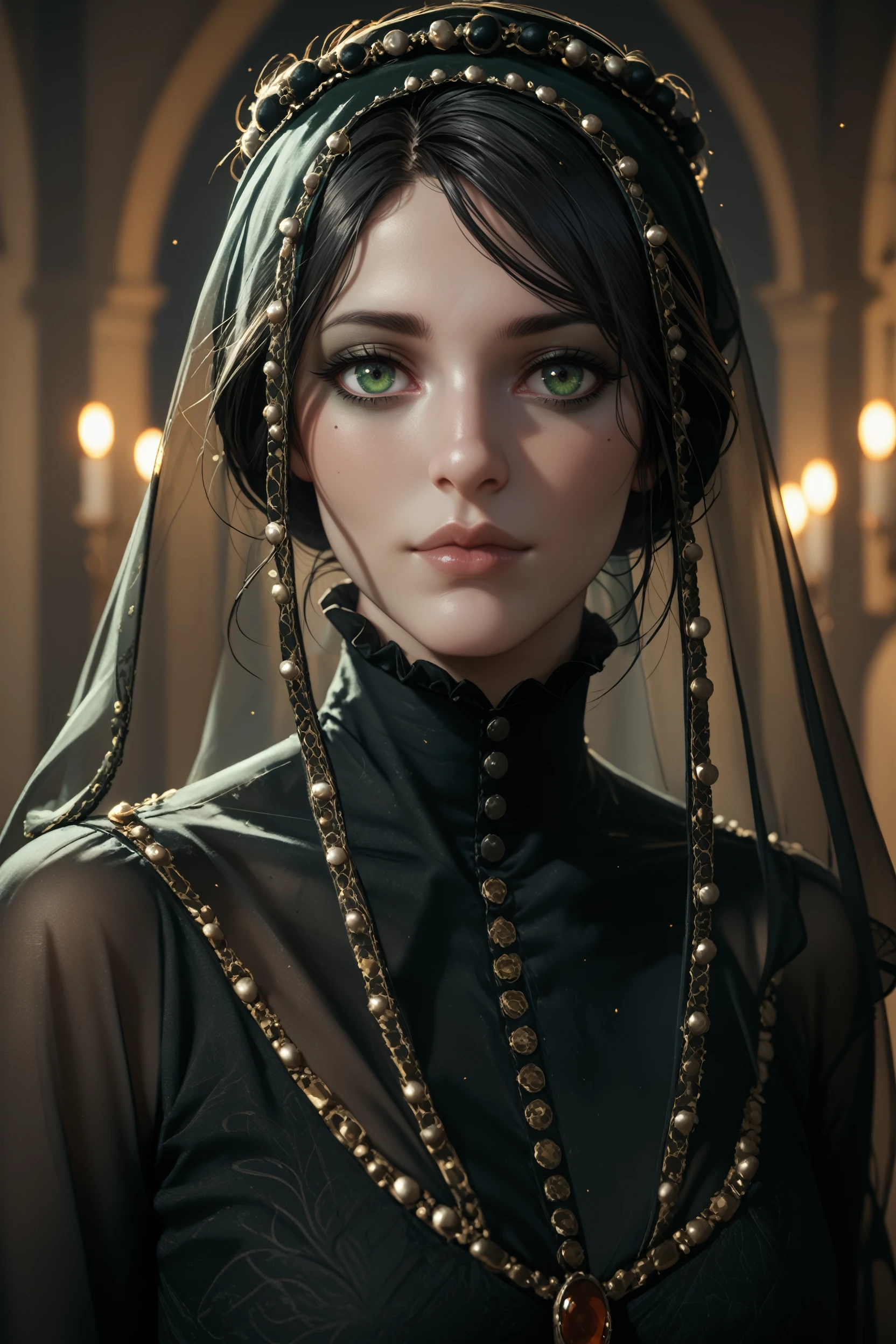 score_9, score_8_up, score_7_up,
<lora:W3Iris:0.8>
W3Iris, 1girl, black hair, green eyes, veil, black dress, looking at viewer, portrait