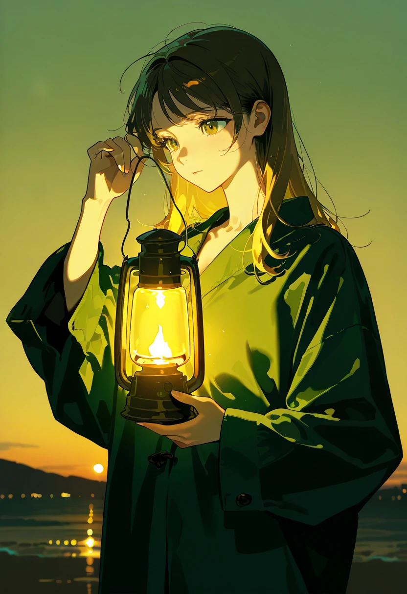 warm lighting, 1girl, solo, holding lantern,