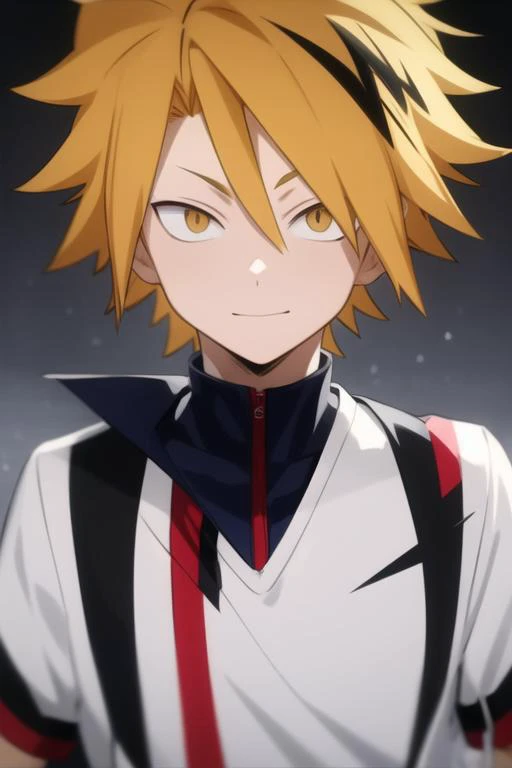 masterpiece, best quality, high quality, 1boy, solo, male focus, looking at viewer, upper body, <lora:kaminari_denki:0.70>, kaminari_denki,