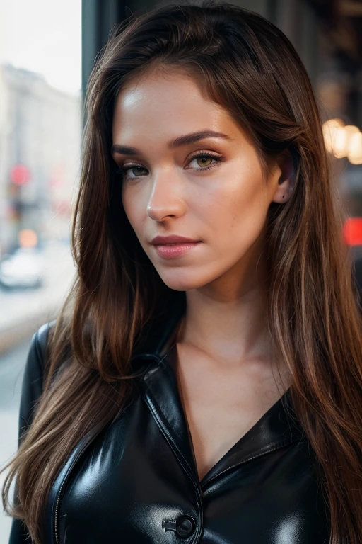 breathtaking Balmain structured blazer with  buttons worn over a silk blouse and black leather pants, headshot, a breathtaking glamour photo:1.3  of a beutiful woman, <lora:SilvieDeluxeV1:1>,  1girl, solo, realistic, brown hair, long hair, looking at viewer,  influencer, flirty look, striking beauty, glow, at a party <lora:add-detail-xl:.7>,  enhanced contrast, depth of field, 35 mm prime lens, shot on ALEXA65, bokeh:1.3, (absurdres, best quality, masterpiece:1.4), . award-winning, professional, highly detailed, detailed skin texture, (blush:0.5), (goosebumps:0.5), subsurface scattering