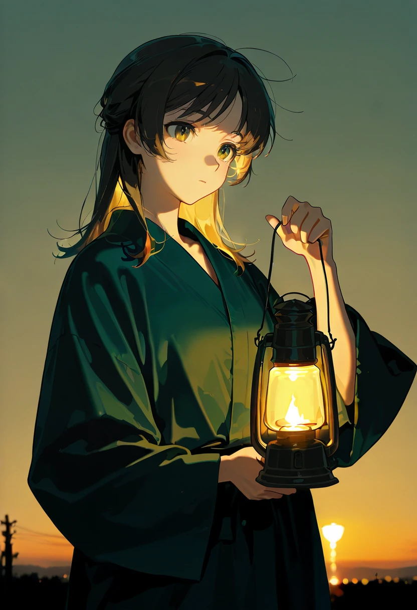 warm lighting, 1girl, solo, holding lantern,