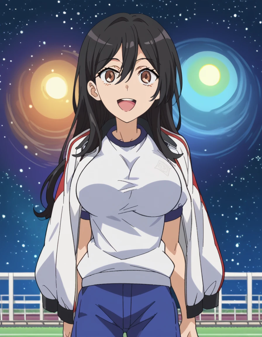 score_9, score_8_up, score_7_up, source_anime, <lora:seiri-fukiyose-indexs2-ponyxl-lora-nochekaiser:1>, seiri fukiyose, long hair, black hair, brown eyes, hair between eyes, anime screencap,, large breasts, shirt, jacket, shorts, gym uniform, blue shorts, track jacket, jacket on shoulders, gym shorts, roller coaster, tracks, speed, fun, thrill, smile, <lora:space-cat-ponyxl-lora-nochekaiser:1> space cat, space cat (meme), galaxy, meme, space, galaxy background, universe, nebula, star (sky), blank stare, looking up, open mouth, blush, cowboy shot, looking at viewer, solo,, dutch angle, cowboy shot