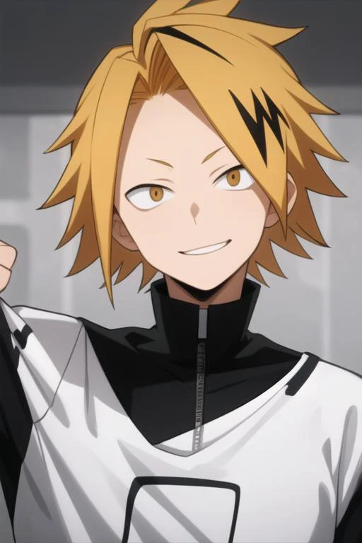 masterpiece, best quality, high quality, 1boy, solo, male focus, looking at viewer, upper body, <lora:kaminari_denki:0.70>, kaminari_denki,