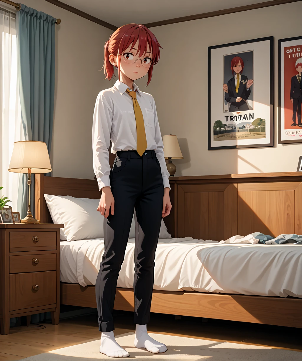 score_9,score_8_up,score_7_up,
1girl,solo,full body,
indoors,bedroom,wall,curtains,poster,lamps,<lora:kobayashiPONYct:0.7>,ctiankobayashi,flat chest,|| dress shirt,black pants,yellow necktie,socks,