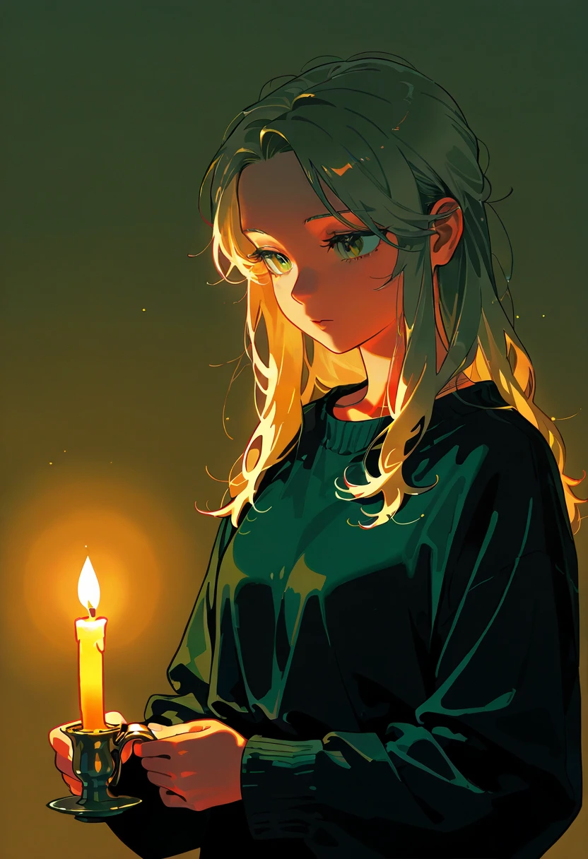 warm lighting, 1girl, solo, holding candle, candlelight, demon