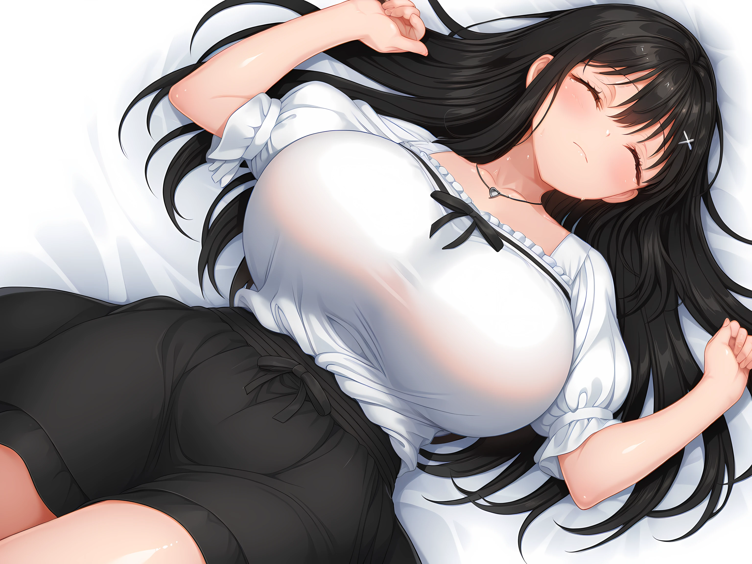 One Woman、cute女性、Thighs、Best image quality、High resolution、masterpiece、super high quality、Spread your legs、cute、good、cuteパンティー、You can see the pink panties、Small Ass、big 、Blushing、4K quality、Blushing、Proud face、Wearing black knee socks、bed、Spread your legs、Panty shot、Sweaty all over、Heavy breathing、heart、A mean look、Upper Body