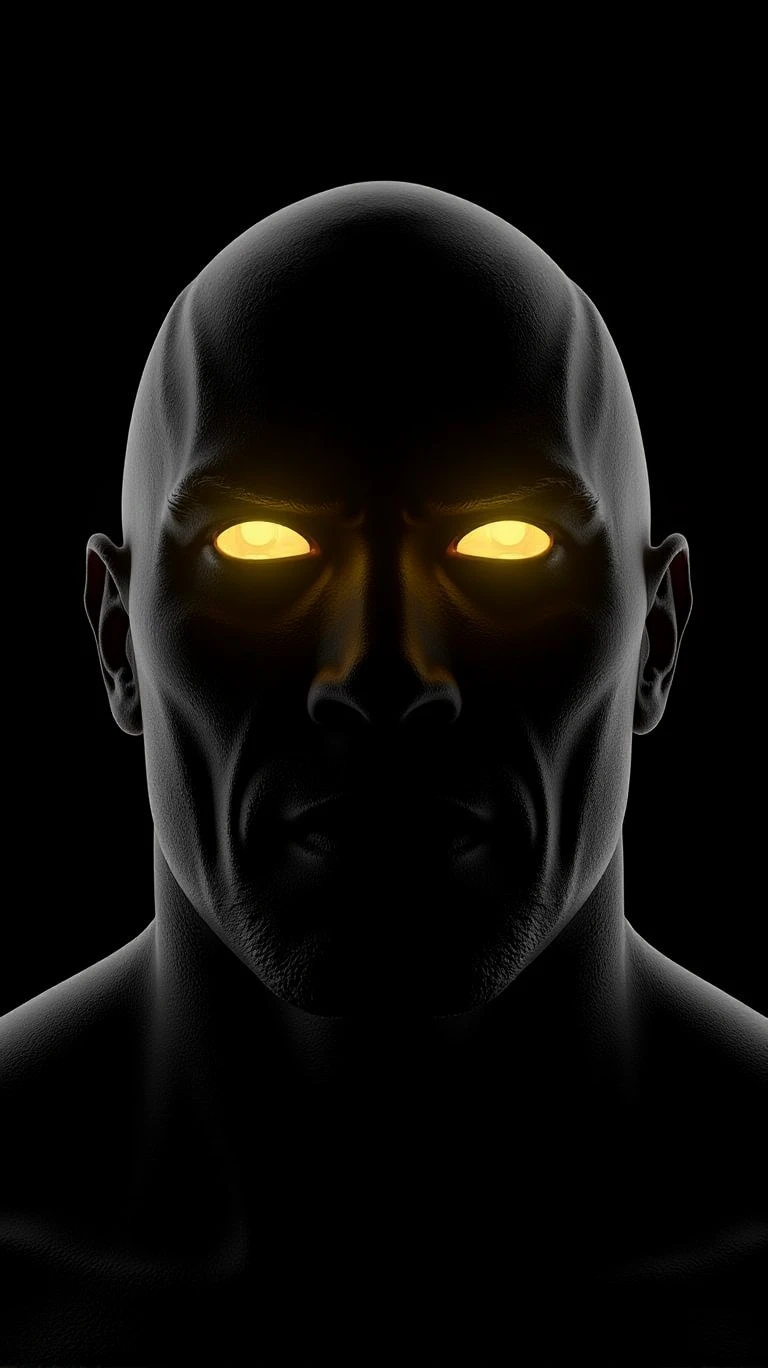 hy3ddk,close-up,Dwayne Johnson in the black background,backlighting.The eyes emit a linear yellow light，Frosted material surface, black frosted render material, rock texture, strong_rim_light, backlighting,High contrast，