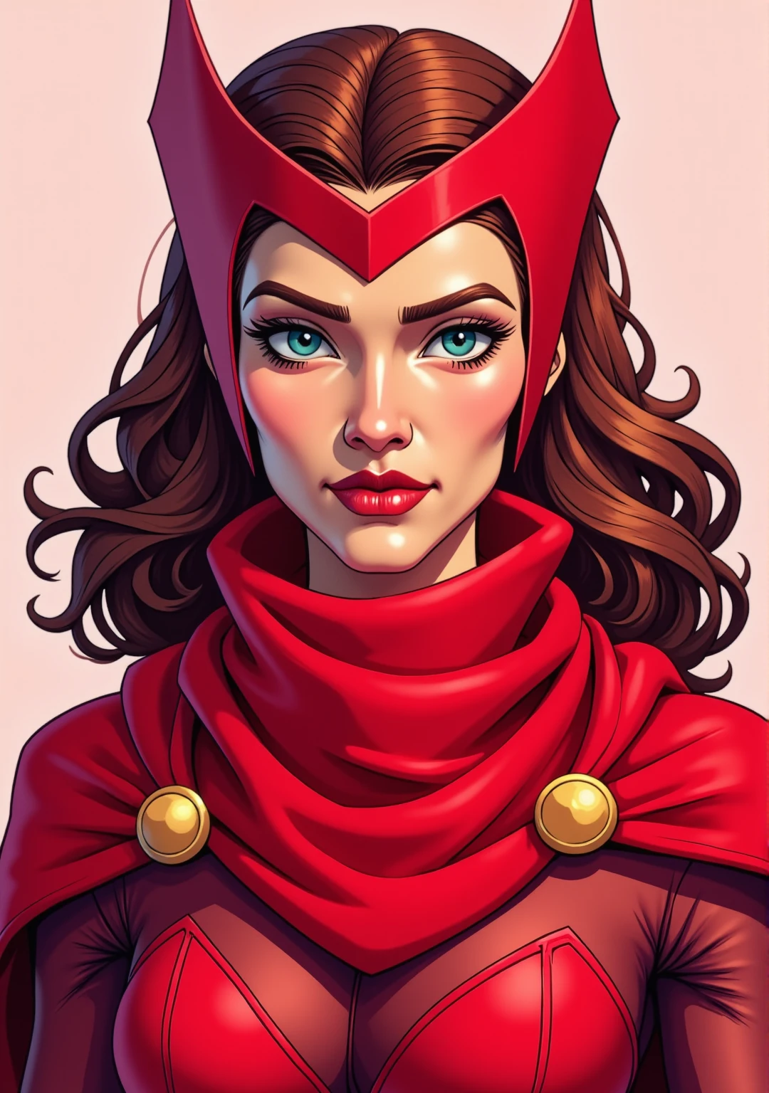 <lora:Scarlet-Witch-clothes-Classic_Flux1_LOREVER:1.2> ScarletClassic.
This is a portrait featuring Scarlet Witch from the Marvel Cinematic Universe. Draw, comics, flat colors.