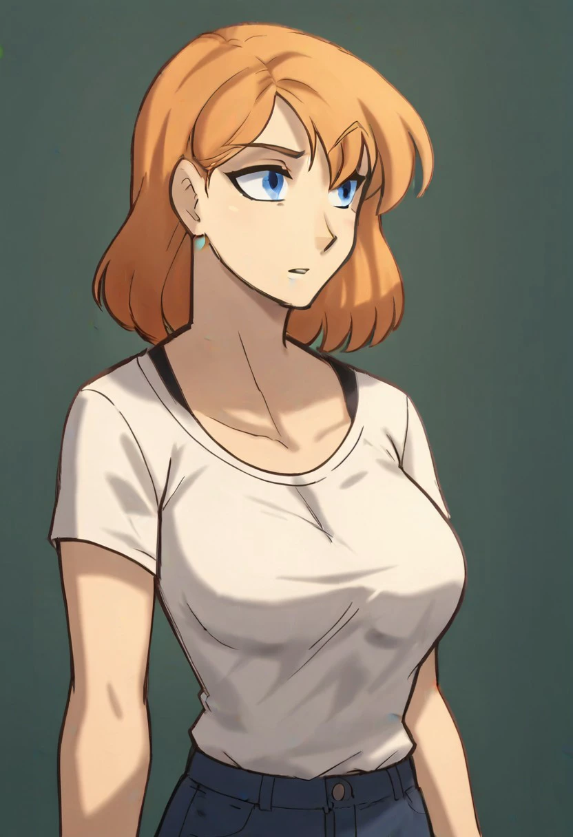 score_9, score_8_up, score_7_up, source_anime, anime screencap, vitani, 1girl,  solo, large breasts, medium hair, blue eyes, , orange hair, blue eyes,  sexy pose, standing, shirt,