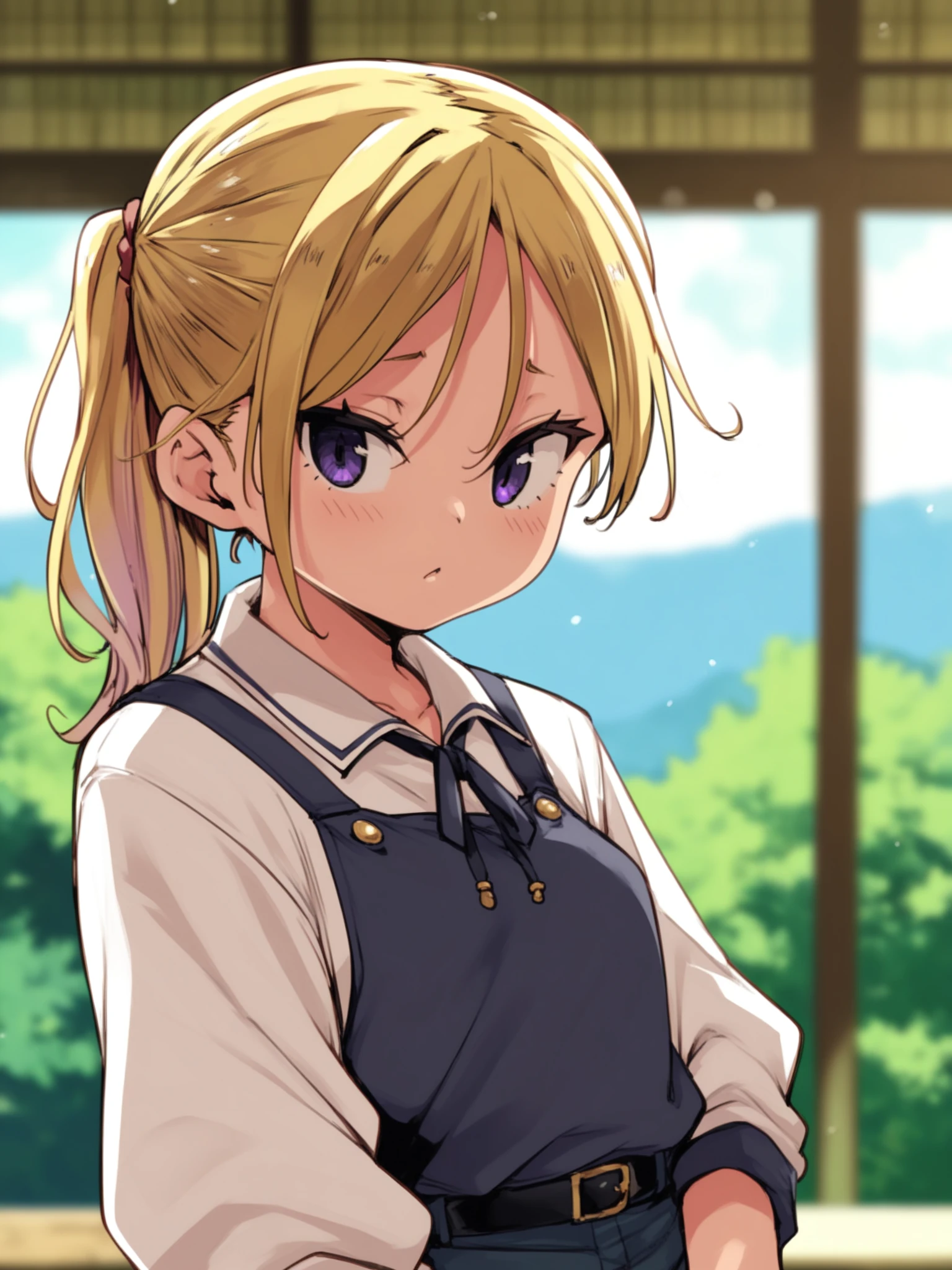 <lora:happy_tentacle-senakaho-v0.1-000010:0.9>, ht_senakaho, (purple eyes:0.6), blonde hair, , shy, outdoors cowboy shot, 1girl, (petite:1.2), solo focus, (looking at viewer:1.1), sidelighting, (depth of field:0.8), , score_9, score_8_up, score_7_up, score_6_up, score_5_up, score_4_up