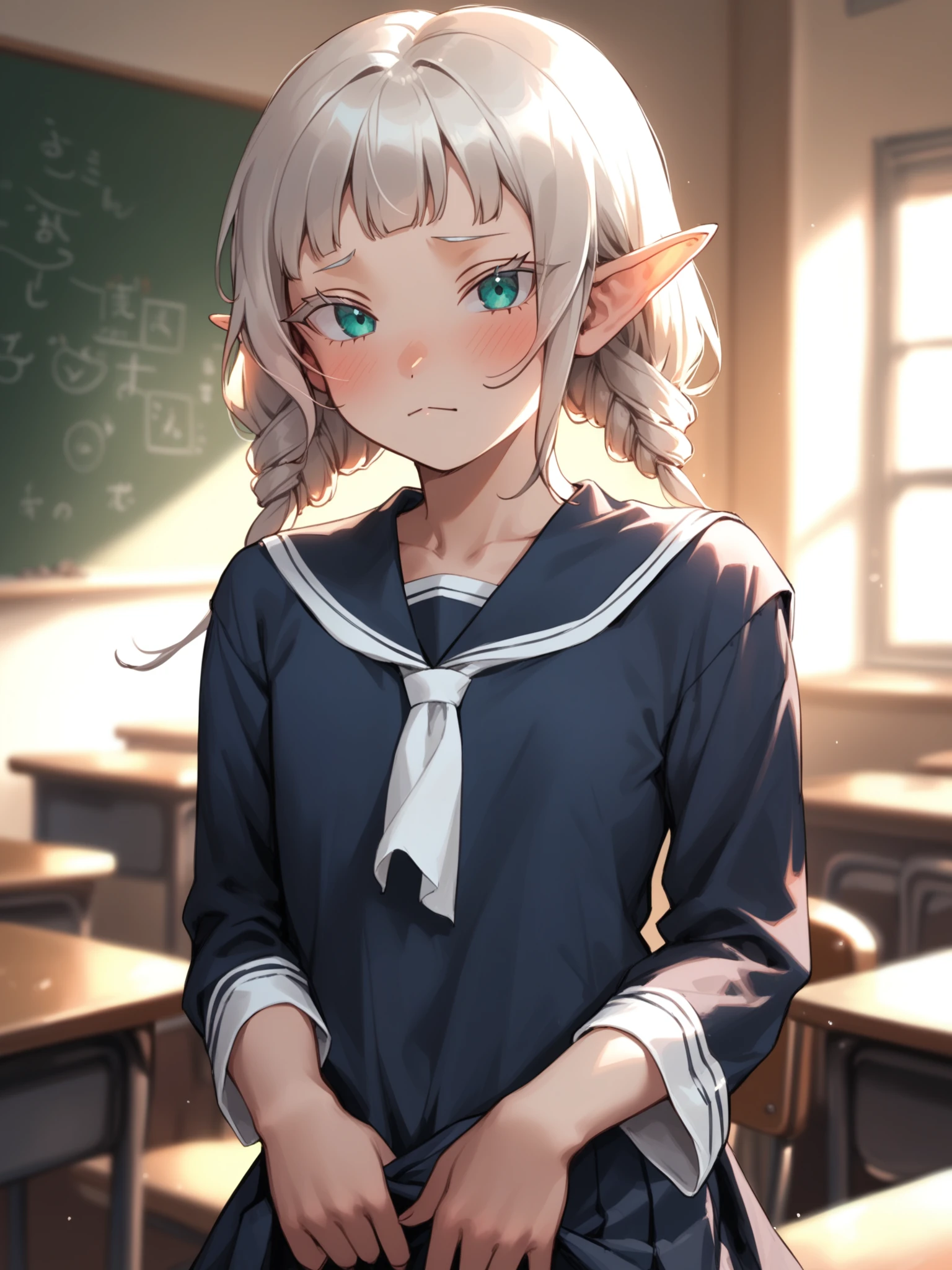 <lora:happy_tentacle-mochiriuni-v0.1-000010:1>, ht_mochiriuni, flat chest, , shy, blush, indoors, classroom, school uniform cowboy shot, 1girl, (petite:1.2), solo focus, (looking at viewer:1.1), sidelighting, (depth of field:0.8), , [(realistic, photorealistic:1.2):(realistic:1.3):22], [(3d:1.2)::12], <lora:LUUNA's Lunas-NijiJourney-SDXL-B2:0.5>, nijijourney, <lora:prgfrg23's Counterfeit-V3.0 Style SDXL_LoRA_Pony Diffusion V6 XL:0.3> <lora:Shed_The_Skin's StS_age_slider_v1_initial_release:-1.2>, score_9, score_8_up, score_7_up, score_6_up, score_5_up, score_4_up