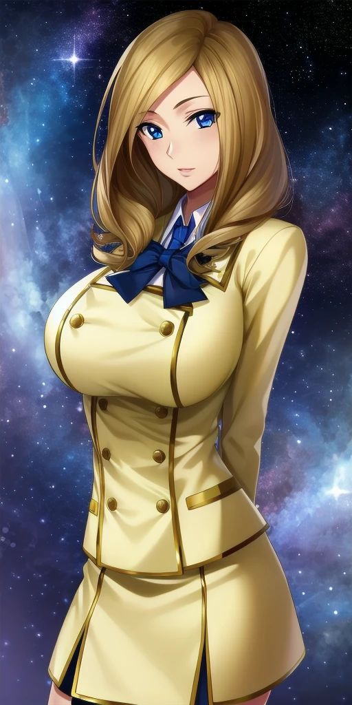 <lora:MillyV3:0.7> milly_ashford, huge_breasts, standing, solo, arms_behind_back, starry_sky, school_uniform, masterpiece, best_quality, detailed_face, detailed_eyes, highres, beautiful, detailed, absurdres,