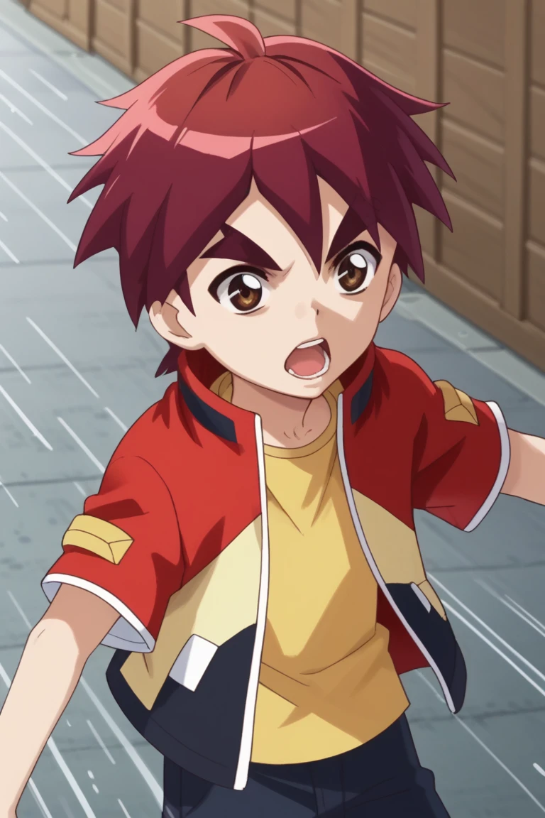 score_9, score_8_up, score_7_up, score_6_up, score_5_up,score_4_up,source_anime
jason, red hair, brown eyes, red jacket, yellow shirt, 1boy, male focus, solo, open mouth, jacket, parody, emphasis lines, thick eyebrows