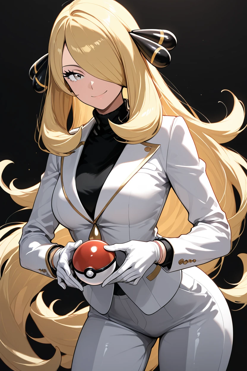 score_9, score_8_up, score_8, medium breasts, (curvy), cute, eyelashes,       ,,,  C007Citron, grey eyes, hair over one eye, blonde hair, hair ornament, long hair,  long sleeves, white gloves, white jacket, white pants, alternate costume, shirt,  <lora:Cynthia007PDXL:1>, (holding pokeball), cowboy shot, leaning forward, smile, looking at viewer, shiny skin, embedding:zPDXL, Expressiveh, <lora:SDXLFaeTastic2400:0.5>,  <lora:Expressive_H-000001:0.4>,