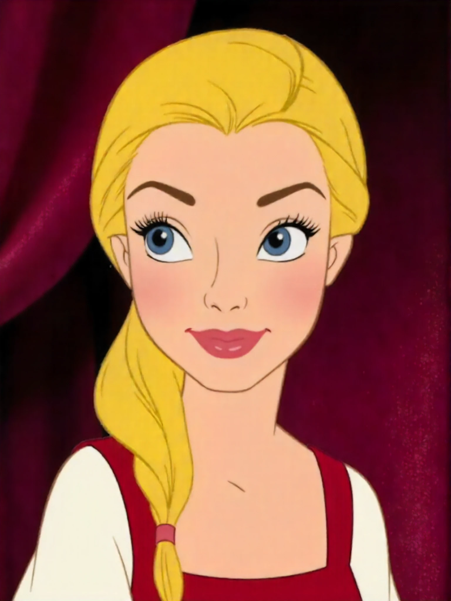 <lora:kate-bosworth-000010:1> woman, blonde disney style animation, fairy tales, musical numbers, expressive characters, bright colors, happy, detailed, professional, extreme close-up, centered, staring directly and intently at viewer, looking directly at viewer, looking at viewer, modest clothes, modest apparel, modesty <lora:zz_s_Disney:1.2> <lora:zz_s_Chest_Size_Slider:-2>