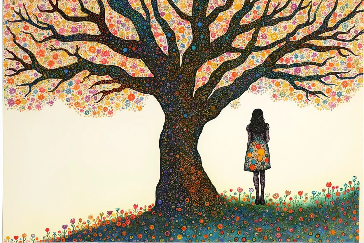 detailed serigraphy by byjuanromero the woman standing in front of the tree of life