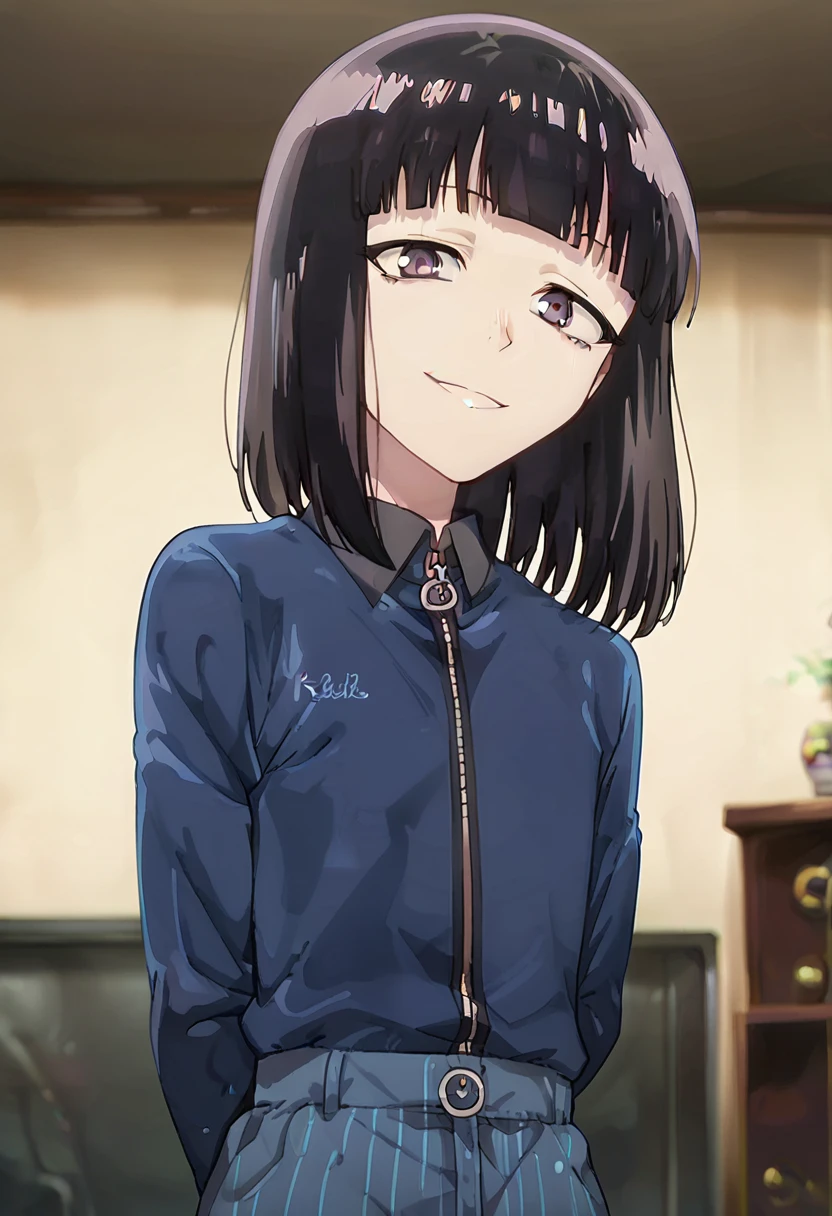 score_9, score_8_up, score_7_up,source_anime, anime screencap,
<lora:Suzushiro_Hatsuka:1>, Suzushiro Hatsuka, 1 boy, femboy, black hair, short hair, dark eyes, blunt bangs, 
looking at viewer,  arms behind back, smile,