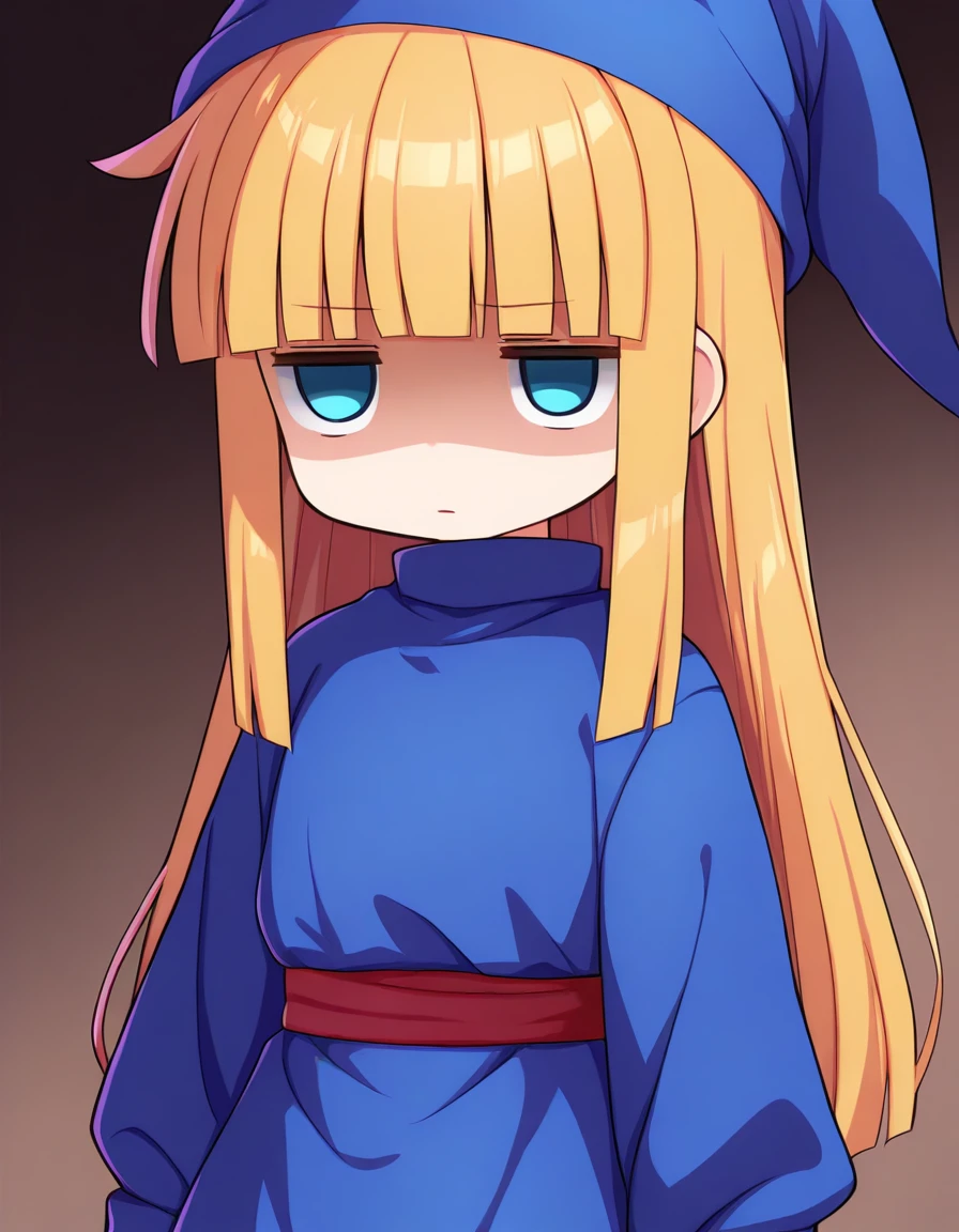 <lora:witchP123_SDXL_Illustrious01_fp16_ver01:1>,1girl,solo,witchP123,long hair,blonde hair,blunt bangs,blue eyes,blue dress, blue boots,blue hat, red sash,long sleeves,jitome,shaded face, masterpiece, best quality, very aesthetic, absurdres,<lora:detailed_hands:1>,hand