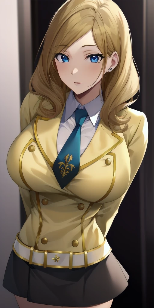 <lora:MillyV4:0.7> milly_ashford, huge_breasts, standing, solo, arms_behind_back, starry_sky, yellow_jacket_white_collared_shirt_green_necktie_green_skirt_belt, masterpiece, best_quality, detailed_face, detailed_eyes, highres, beautiful, detailed, absurdres,