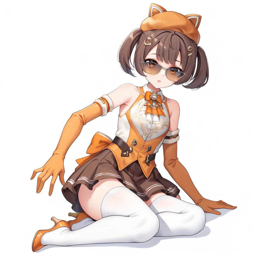 score_9, score_8_up, score_7_up, simple background,
1girl, infinitynikki set1, orange hat, orange elbow gloves, bare shoulders, sunglasses, white thighhighs, high heels, brown skirt,
bdgunner, brown hair, short twintails, 
<lora:infinitynikki_set1_pony_v1:1>  <lora:bdgunner_pony_v1:0.8>