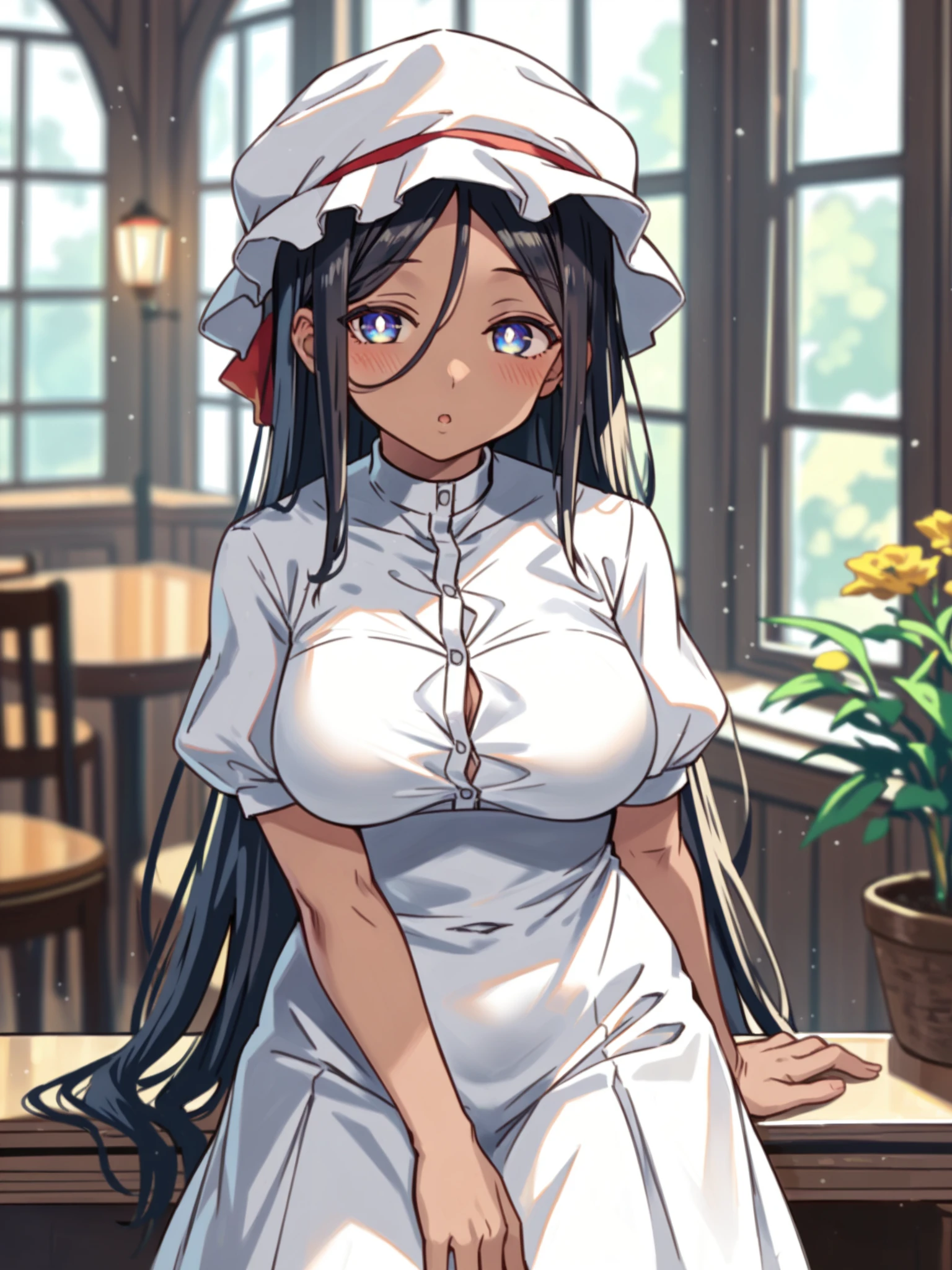 ((best quality)), ((highly detailed)), masterpiece, ((official art)), extremely detailed face, beautiful face, (detailed eyes, deep eyes), (1girl:1.33, solo), <lora:ConceptBetterHairCensor_v108:1.2>, (hair_censor), (topless), (((cow girl)), ((large cow horns)), ((dark skin))), ((large black marks:1.44)), monster girl, ((apron)), ((freckles)), cleavage, ((piebald hair)), short hair, (brown eyes), cow bell, (milk), large breasts, sagging breasts, <lora:lactation_v10:1>, lactation, nipplesthick_thighs, (wide hips), 1 cow tail, smile, hay, barn scene)