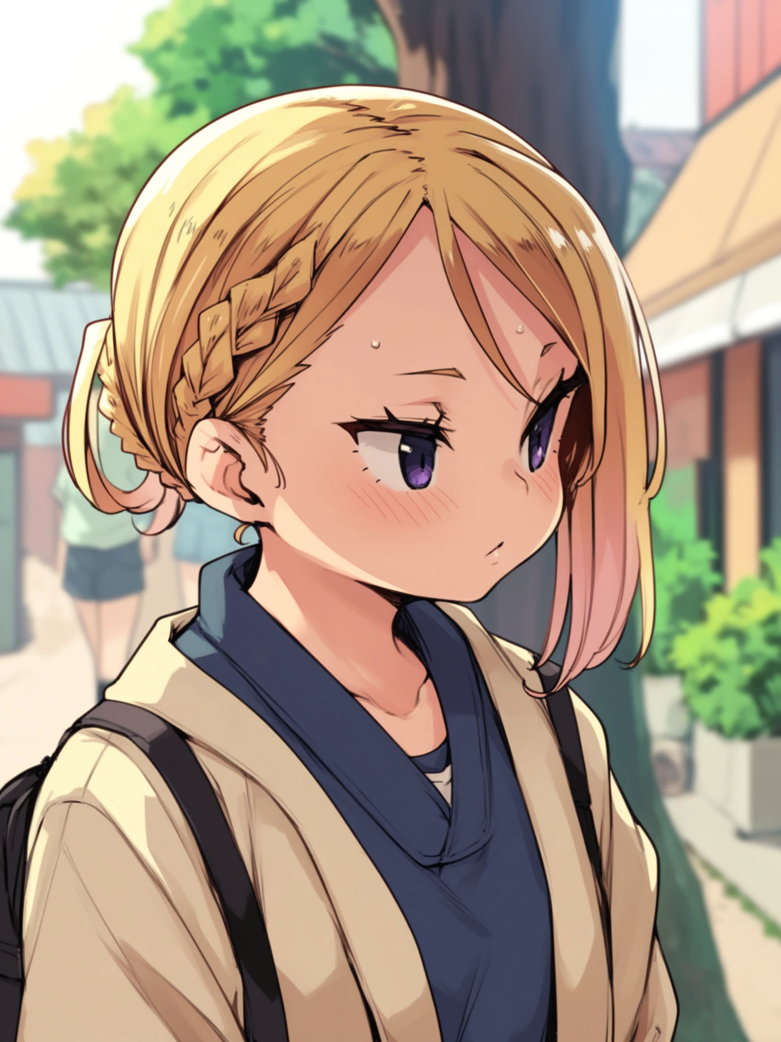 <lora:happy_tentacle-senakaho-v0.1-000010:0.9>, ht_senakaho, (purple eyes:0.6), blonde hair, , blush, outdoors (close-up:0.7), 1girl, (petite:1.2), solo focus, (looking away:1.1), sidelighting, (depth of field:0.8), , score_9, score_8_up, score_7_up, score_6_up, score_5_up, score_4_up