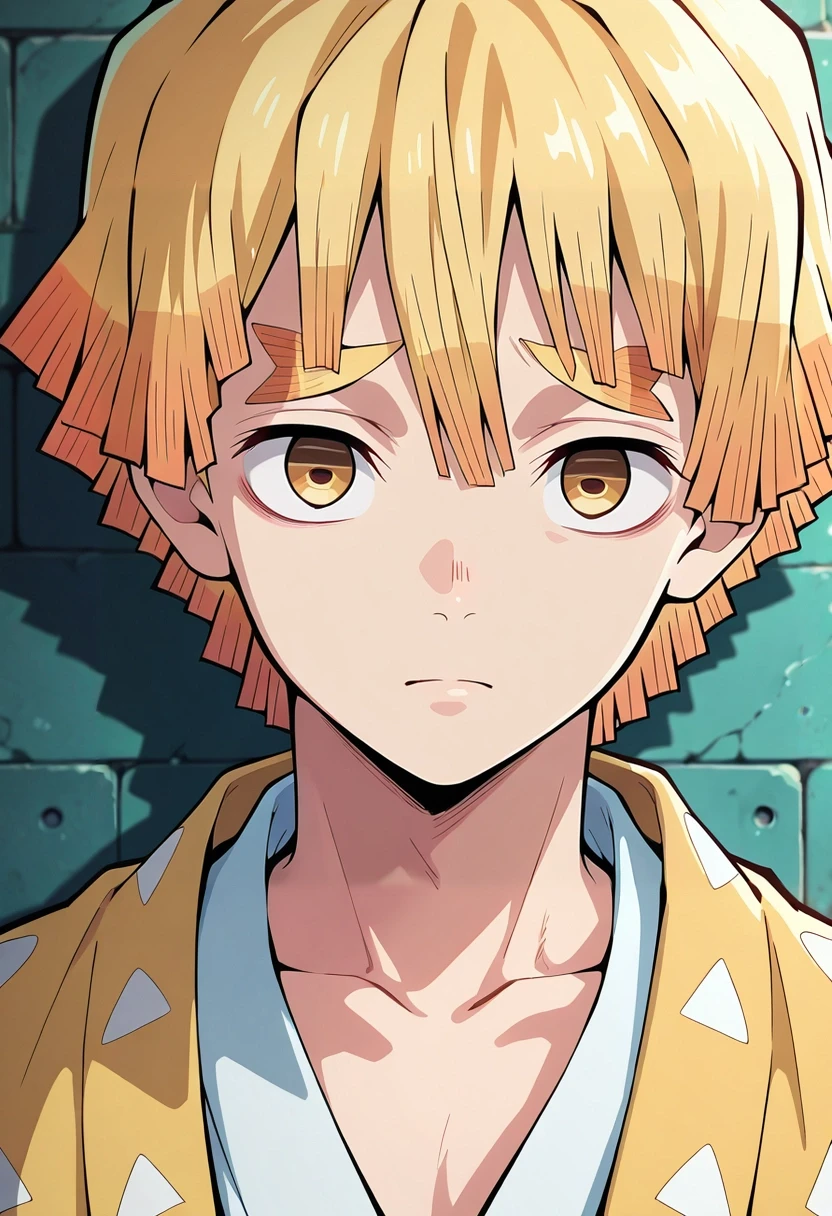 masterpiece, best quality, , , looking at viewer, , 1boy, solo, male focus, <lora:zenitsu_agatsuma_ilxl:0.94>, zenitsu_agatsuma, blonde hair, yellow eyes, short hair, bangs, ,