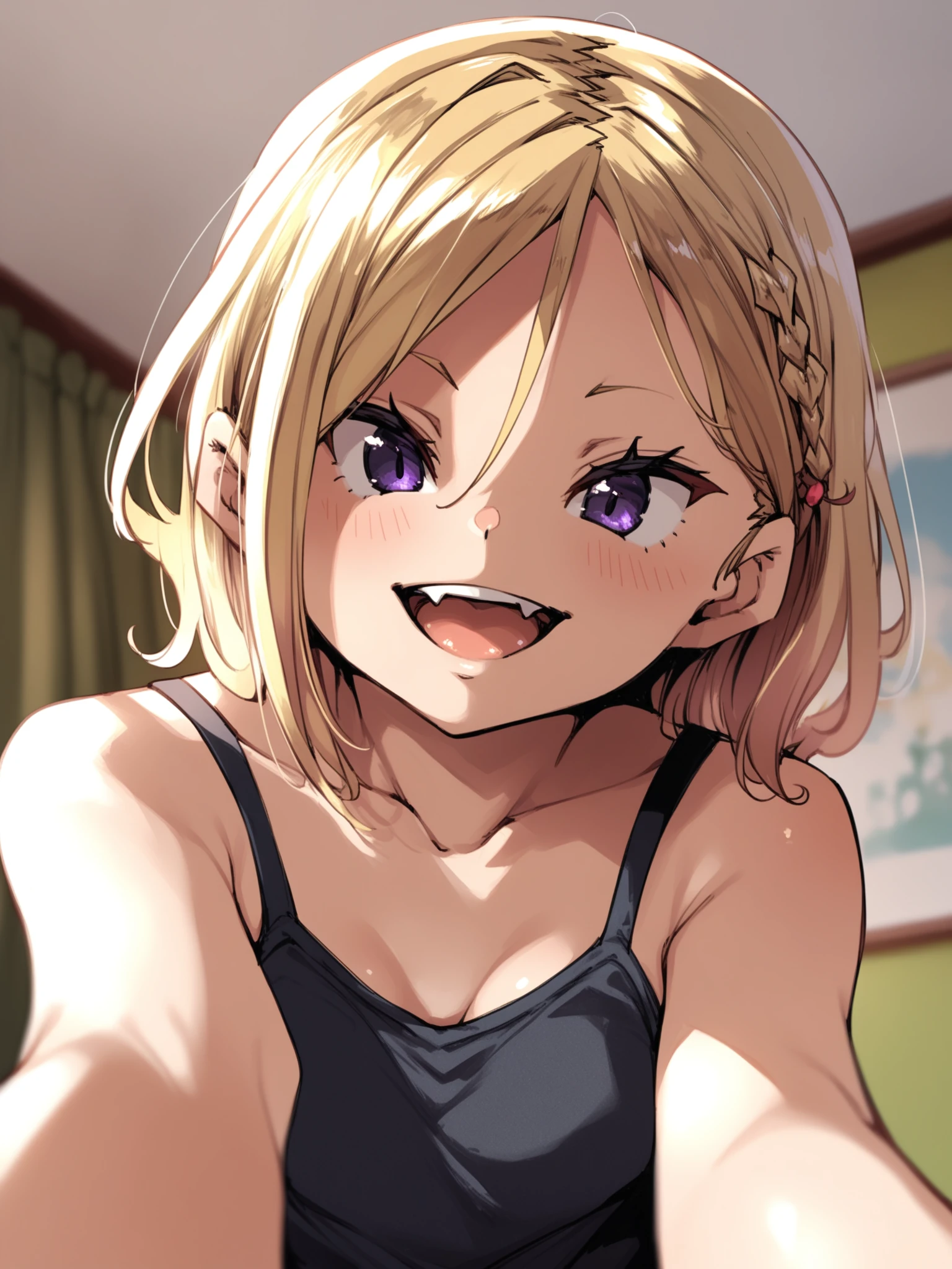 <lora:happy_tentacle-senakaho-v0.1-000010:1>, ht_senakaho, (purple eyes:0.6), blonde hair, , smile, open mouth, indoors, cowboy shot, 1girl, (petite:1.2), solo focus, (looking at viewer:1.1), sidelighting, (depth of field:0.8), (from below:0.8), [(realistic, photorealistic:1.2):(realistic:1.3):22], [(3d:1.2)::12], <lora:LUUNA's Lunas-NijiJourney-SDXL-B2:0.5>, nijijourney, <lora:prgfrg23's Counterfeit-V3.0 Style SDXL_LoRA_Pony Diffusion V6 XL:0.3> <lora:Shed_The_Skin's StS_age_slider_v1_initial_release:-1.2>, score_9, score_8_up, score_7_up, score_6_up, score_5_up, score_4_up