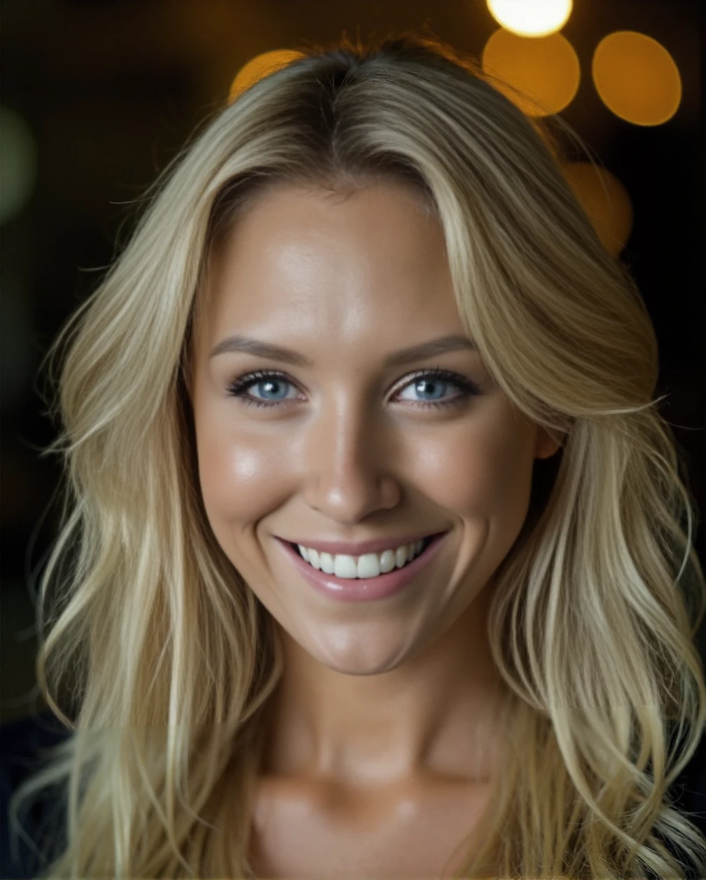 A professional close-up portrait photograph of a young woman Nicky_Whelan for her modelling portfolio. Blonde hair, light make-up, detailed skin, bokeh, female focus, (SFW), smile <lora:Nicky_Whelan:1>