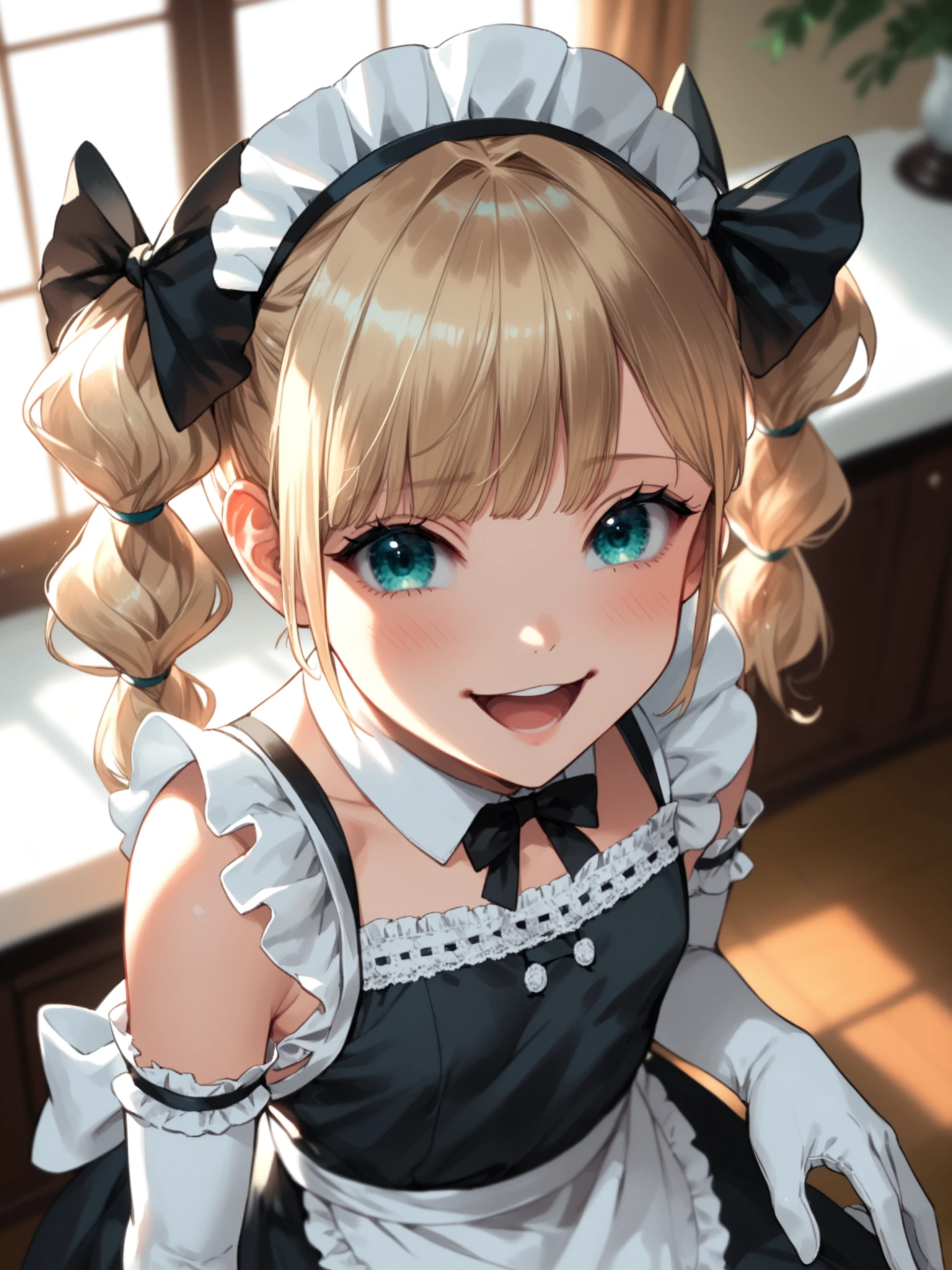 <lora:happy_tentacle-ibaramegumu-v0.1-000010:1>, ht_ibaramegumu, hair bow, (necklace:0.7), blonde hair, aqua eyes , smile, open mouth, indoors, furniture, maid, apron, white gloves, elbow gloves upper body, 1girl, (petite:1.2), solo focus, (looking at viewer:1.1), , (depth of field:0.6), from above, [(realistic, photorealistic:1.2):(realistic:1.3):22], [(3d:1.2)::10], <lora:LUUNA's Lunas-NijiJourney-SDXL-B2:0.5>, nijijourney, <lora:prgfrg23's Counterfeit-V3.0 Style SDXL_LoRA_Pony Diffusion V6 XL:0.3> <lora:Shed_The_Skin's StS_age_slider_v1_initial_release:-1>, score_9, score_8_up, score_7_up, score_6_up, score_5_up, score_4_up