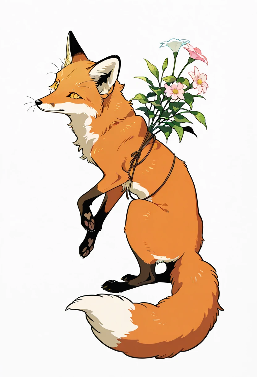 fox,no humans,white background, flower, cute