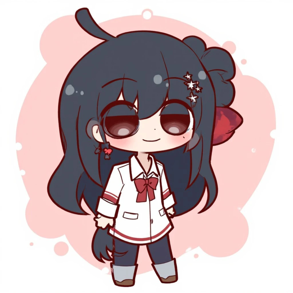 Chibi, chibistyle, 1girl, black hair , no text