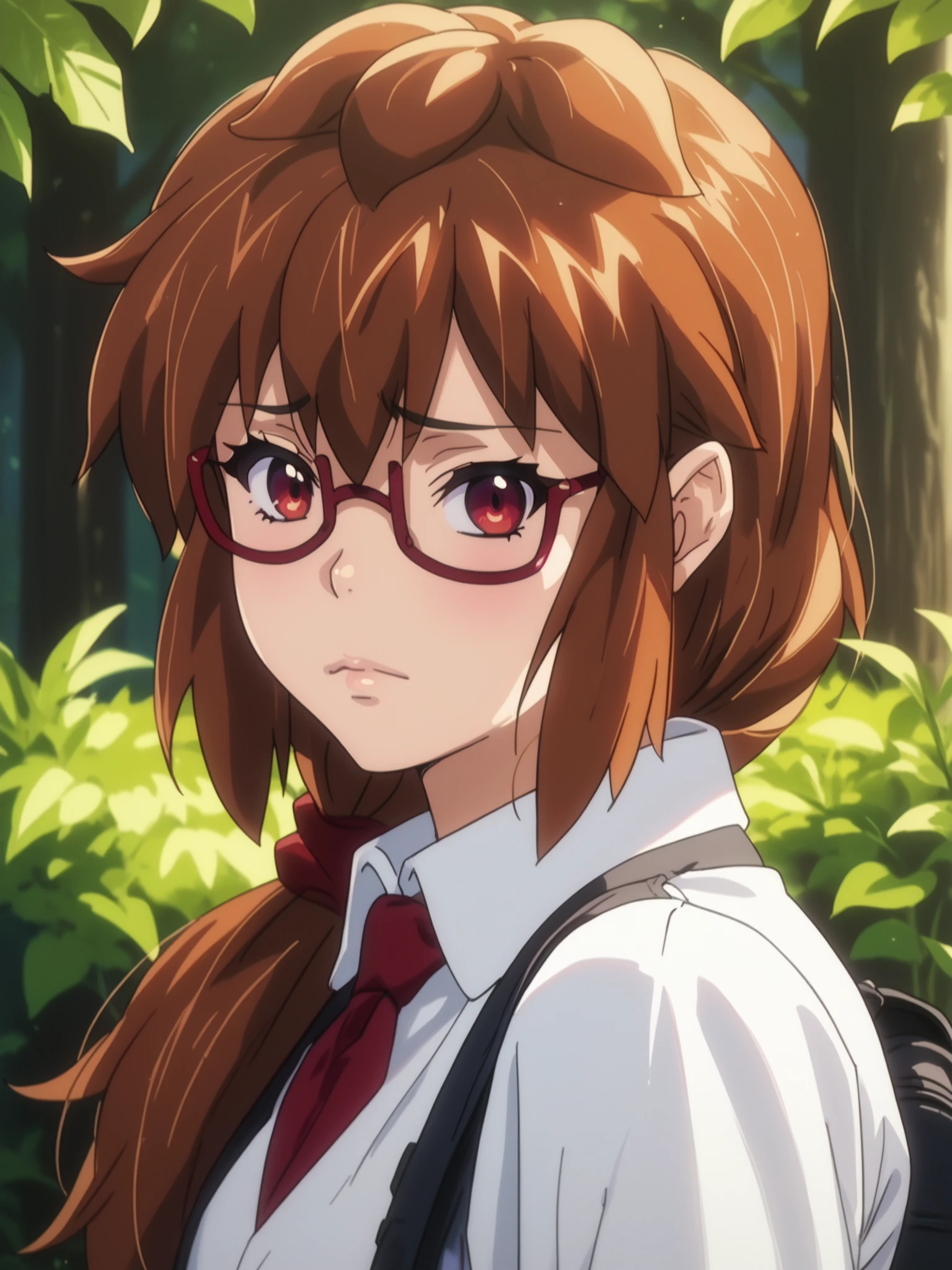 <lora:happy_tentacle-kyoukarin-v0.1-000010:1>, ht_kyoukarin, glasses, (red eyes, brown hair:0.7) , sad, outdoors, night upper body, 1girl, (petite:1.2), solo focus, (looking at viewer:1.1), , (depth of field:0.8), from side, [(realistic, photorealistic:1.2):(realistic:1.3):22], [(3d:1.2)::10], <lora:LUUNA's Lunas-NijiJourney-SDXL-B2:0.5>, nijijourney, <lora:prgfrg23's Counterfeit-V3.0 Style SDXL_LoRA_Pony Diffusion V6 XL:0.3> <lora:Shed_The_Skin's StS_age_slider_v1_initial_release:-1.1>, score_9, score_8_up, score_7_up, score_6_up, score_5_up, score_4_up