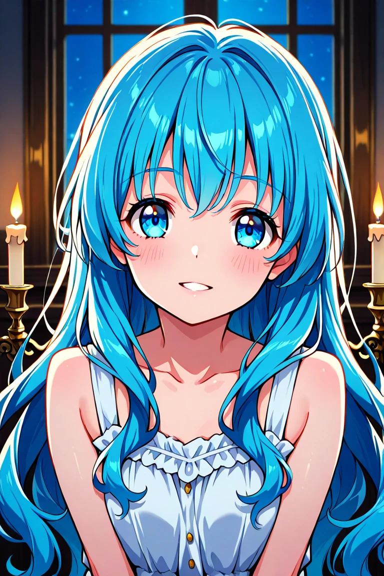 Candlelight,sarah, long hair, blue eyes, blue hair