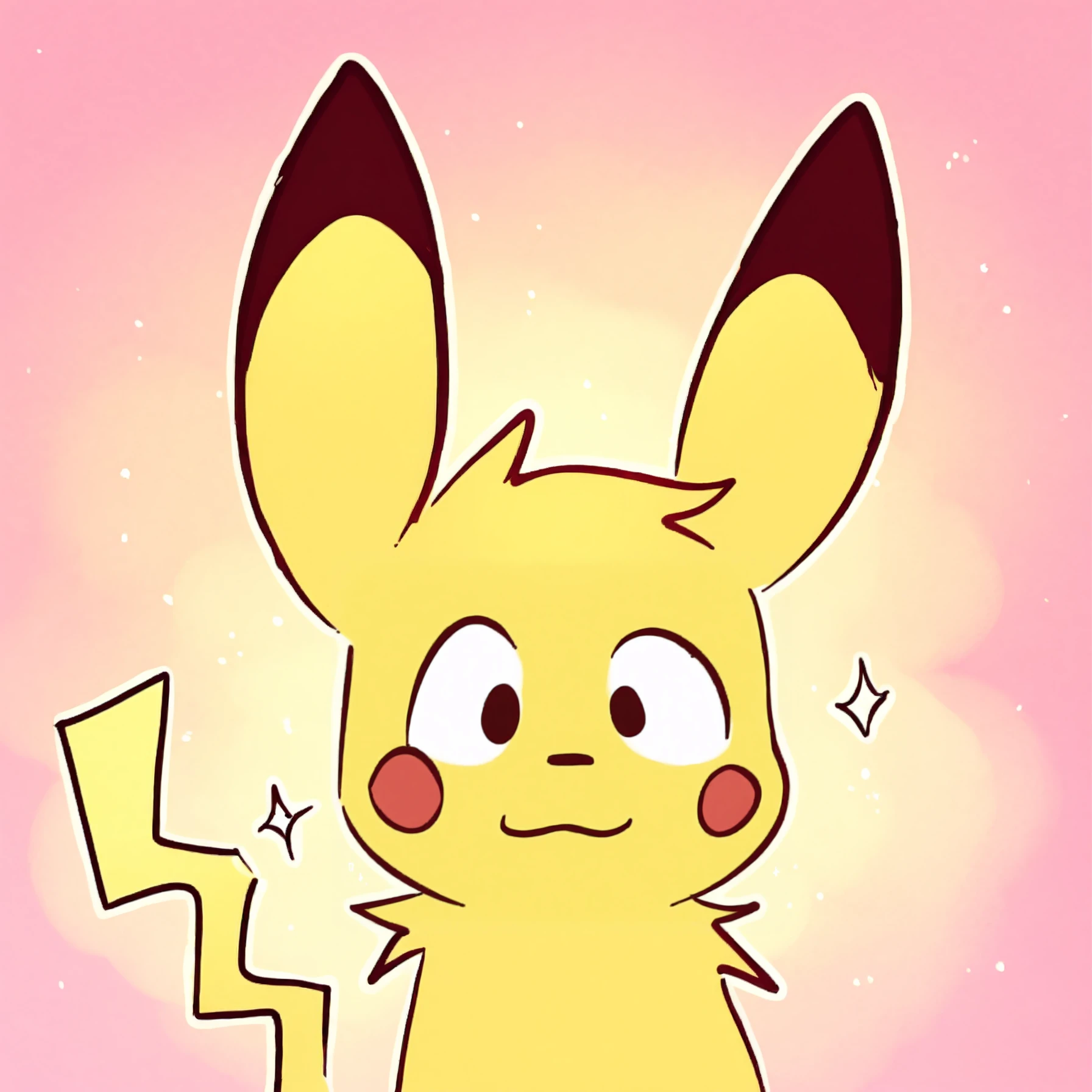 masterpiece, best quality, safe, furry female, solo, pikachu, yellow fur, lightning tail, alternate, cute, droopy ears, disbelief, dot eyes, white sclera, pawpads, thick outlines, red blush, blush lines, v_sign, facing viewer, portrait, profile picture, flat colors, (art by mauzymice), iridescent paint splatter background, pink clouds, sparkles, <segment:yolo-Vagina.pt,0.5,0.4//cid=1><segment:yolo-Face.pt,0.5,0.4//cid=2>