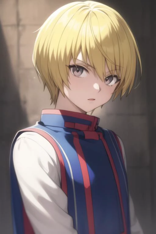 masterpiece, best quality, high quality, 1boy, solo, male focus, looking at viewer, upper body, <lora:kurapika:0.70>, kurapika