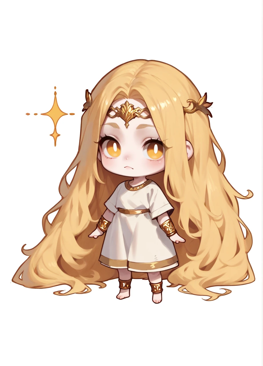 <lora:ER_Miquella-PONY:0.8> 1girl, solo, full body, chibi, white background, ermiquella, blonde, very long hair, circlet, yellow eyes, bracelets, white dress, score_8_up, score_7_up, score_6_up, score_5_up, score_4_up,