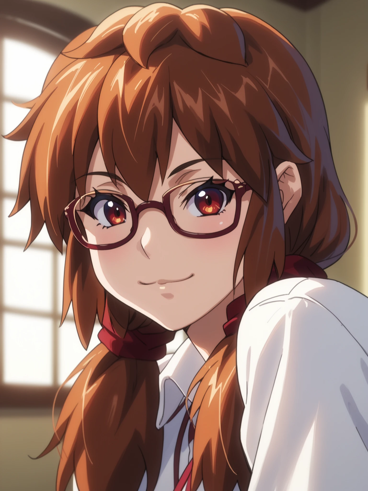 <lora:happy_tentacle-kyoukarin-v0.1-000010:0.9>, ht_kyoukarin, glasses, (red eyes, brown hair:0.7) , smile, , indoors, apartment cowboy shot, 1girl, (petite:1.2), solo focus, (looking at viewer:1.1), , (depth of field:0.8), (from below:0.8), [(realistic, photorealistic:1.2):(realistic:1.3):22], [(3d:1.2)::10], <lora:LUUNA's Lunas-NijiJourney-SDXL-B2:0.5>, nijijourney, <lora:prgfrg23's Counterfeit-V3.0 Style SDXL_LoRA_Pony Diffusion V6 XL:0.3> <lora:Shed_The_Skin's StS_age_slider_v1_initial_release:-1.2>, score_9, score_8_up, score_7_up, score_6_up, score_5_up, score_4_up