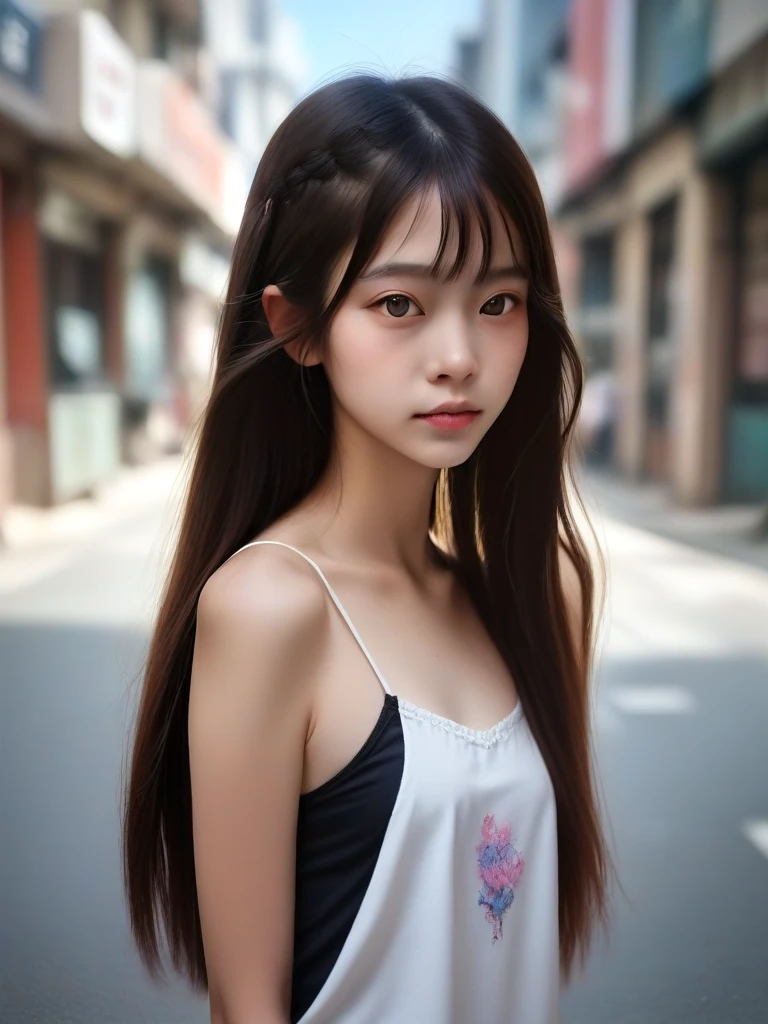 score_9, score_8_up, score_7_up, score_6_up, score_5_up, score_4_up, realistic, portrait, solo, 1girl, idol, young woman, asian female, fair skin, camisole, slender, street, <lora:lora-000008:0.9>